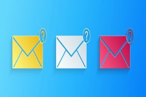 Envelope with question mark icon isolated on blue background anonymous email concept