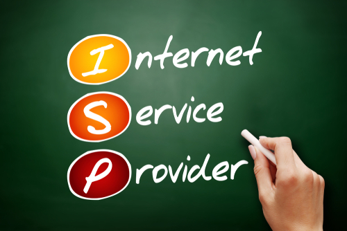 ISP - Internet Service Provider, acronym technology concept on blackboard