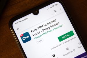 Free VPN Unlimited Proxy app on the display of smartphone or tablet